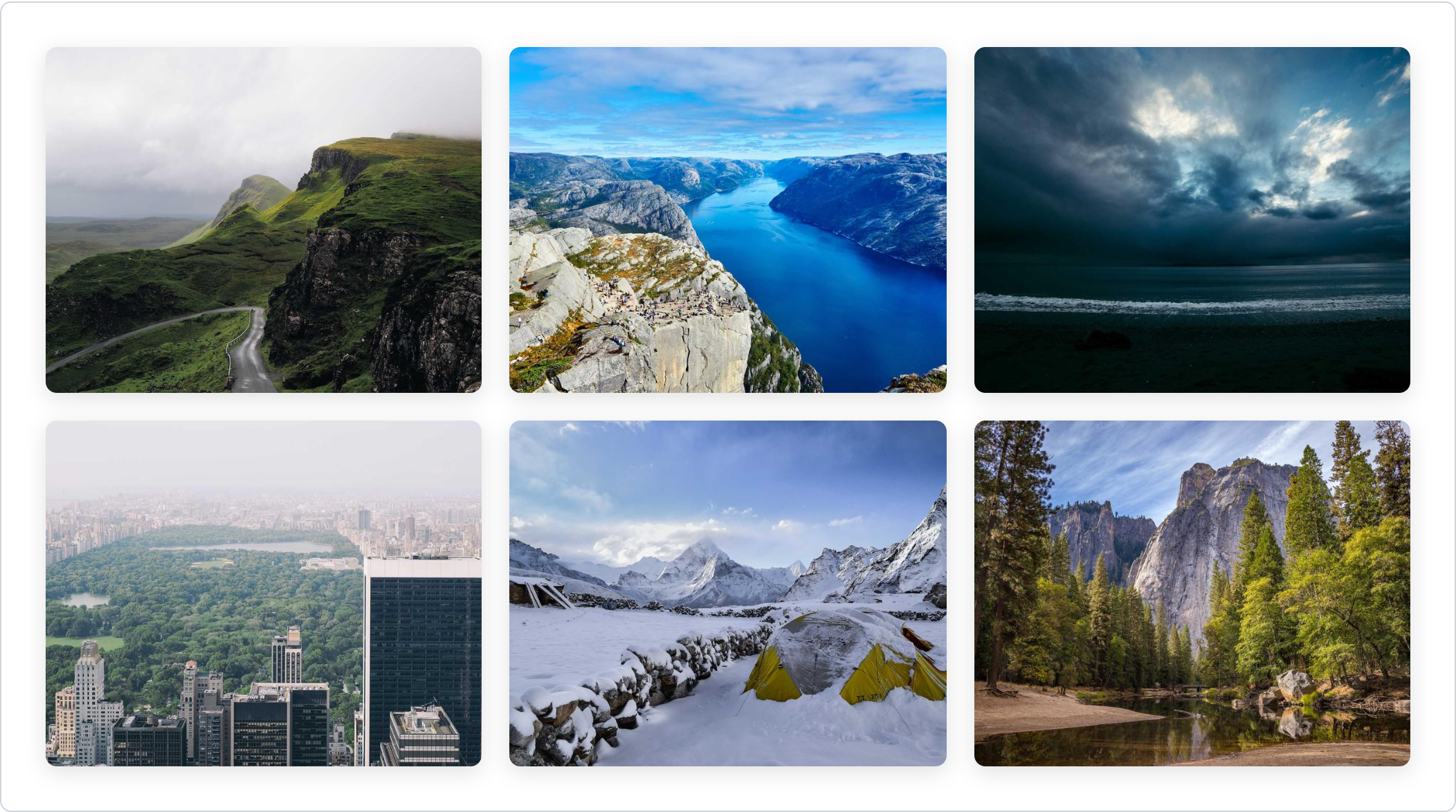 The Flip Cards preview: six image cards in a grid, each with a control to turn the card over.